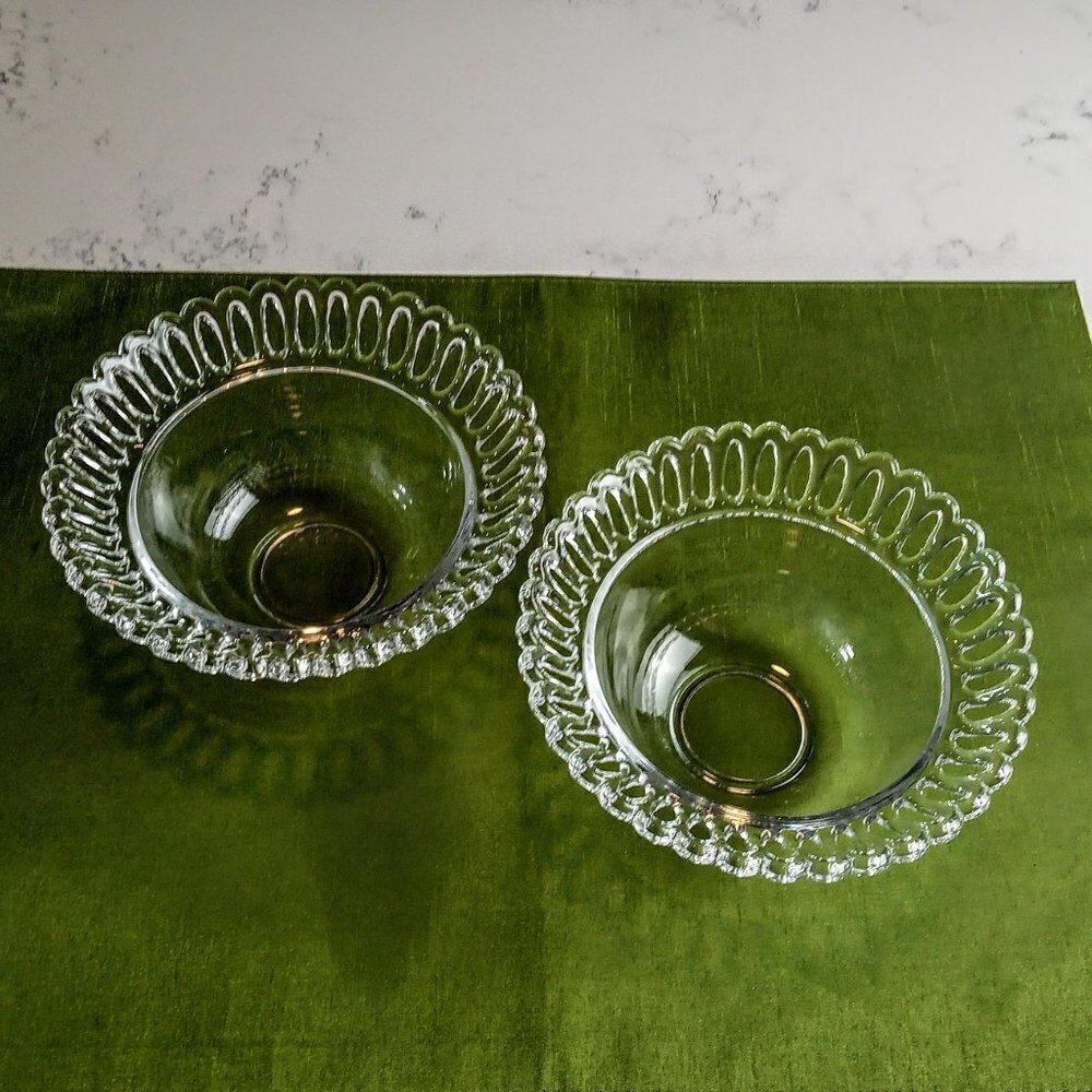 Vintage Clear Glass Bowls Reticulated Rim (2)